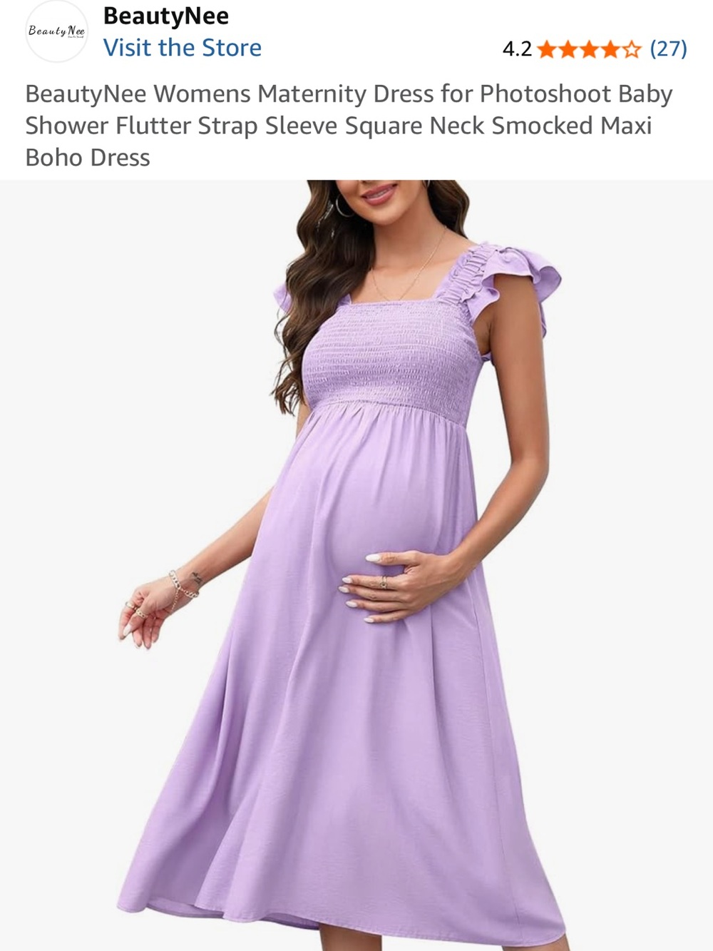 Lavender Smocked Flutter-Strap Maternity Maxi Dress